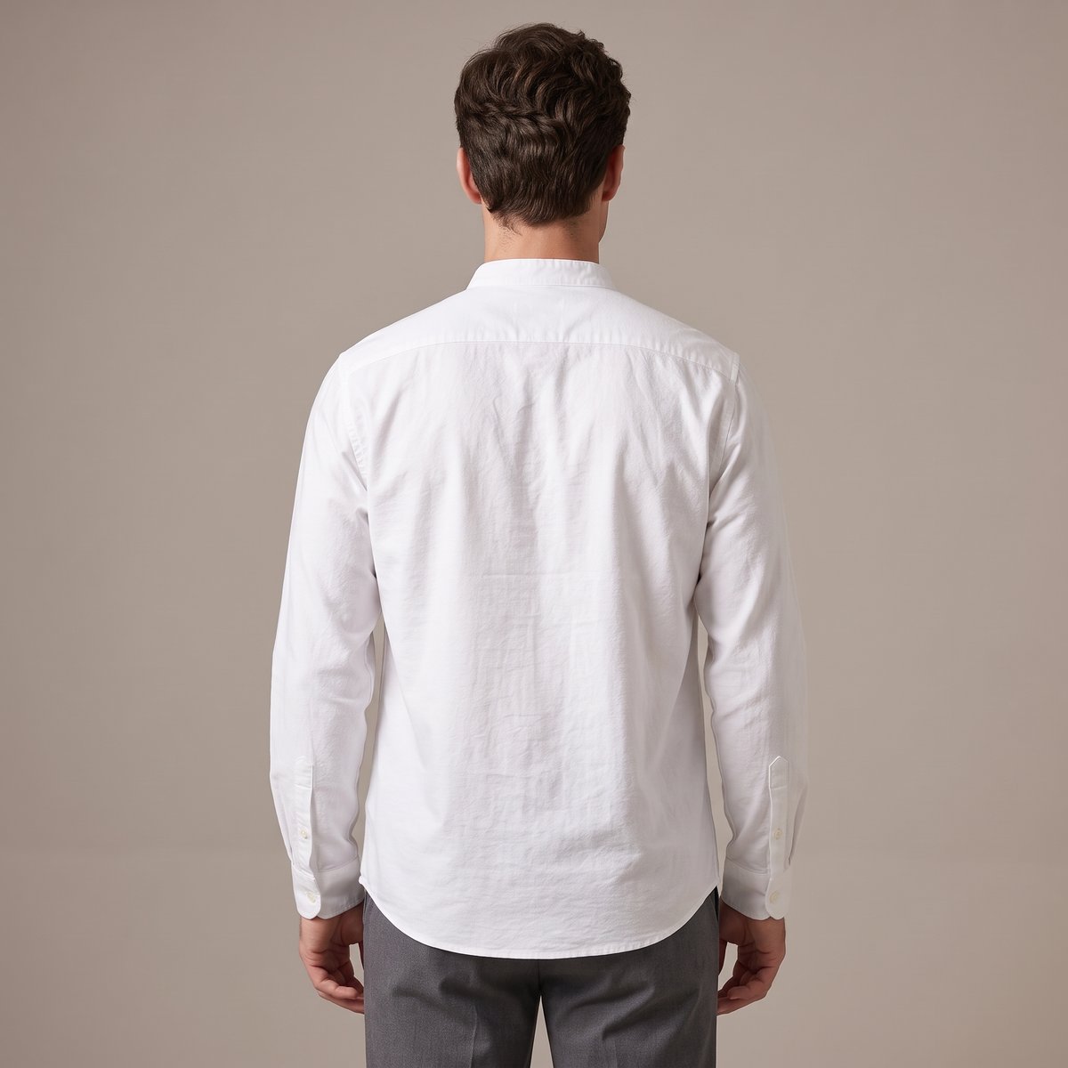 Back view of the oxford shirt in white