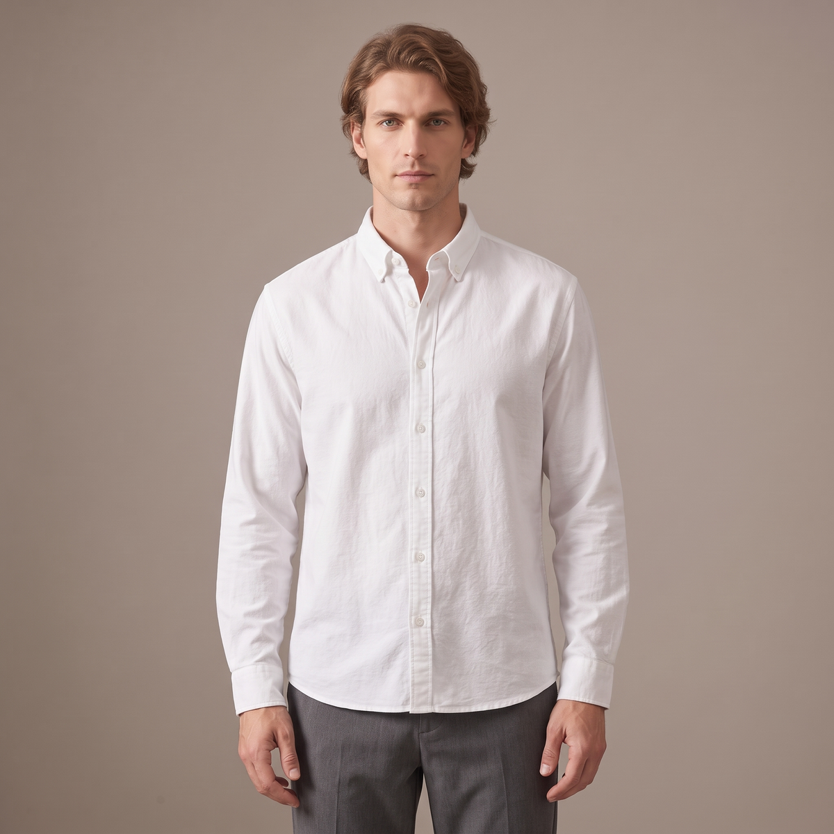 Men's washed cotton oxford shirt in white