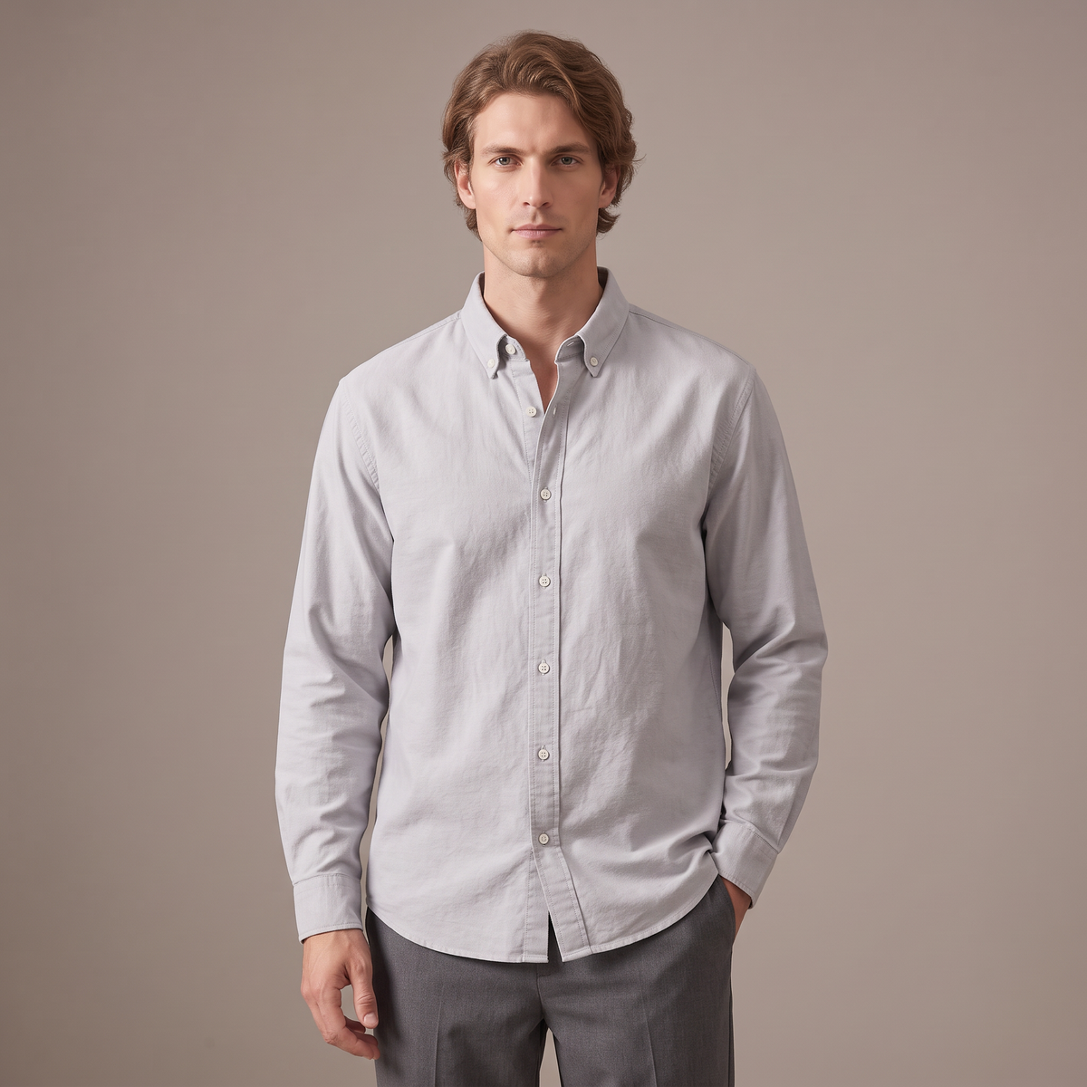 Men's washed cotton oxford shirt in light grey
