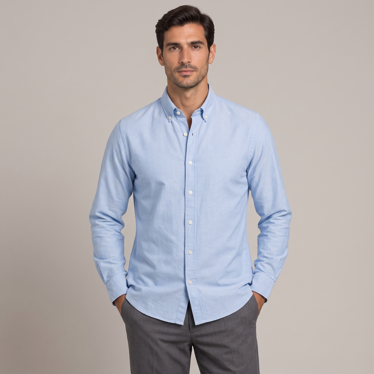 Men's European cut oxford shirt in light blue