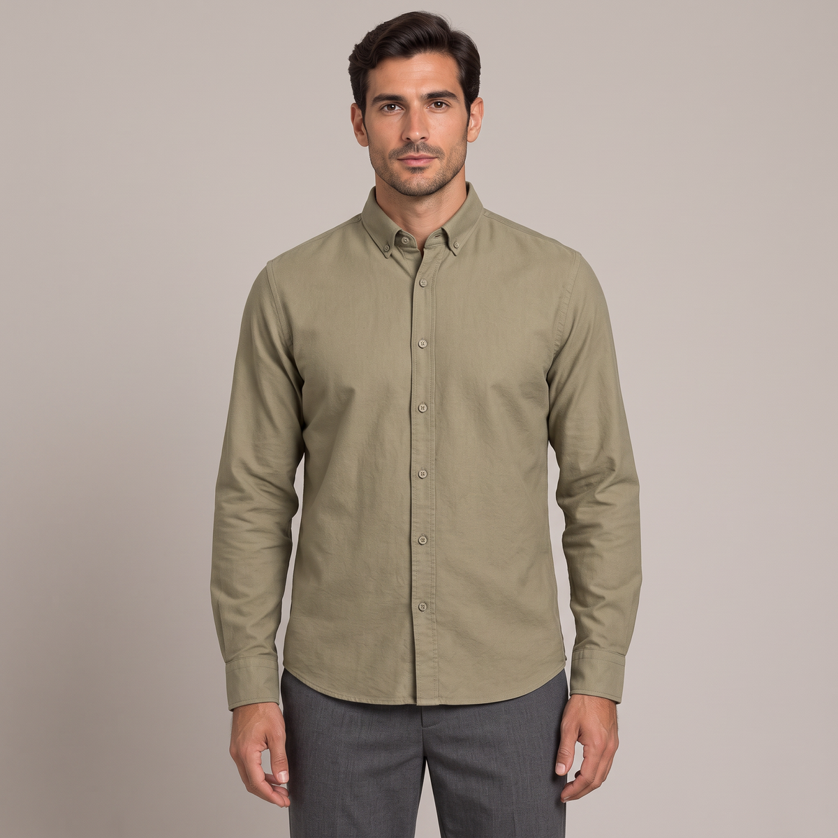 Men's European cut oxford shirt in khaki