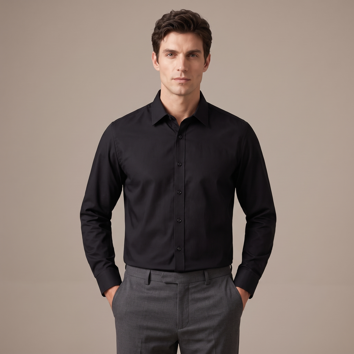 Men's non-iron business shirt in black