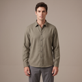 Men's double brushed wool blend shirt in khaki, front view