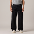 Men's washed cotton wide leg jeans in black, front view