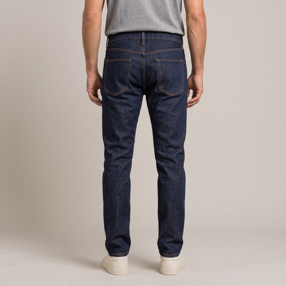 Men's 14oz selvedge jeans, tapered, back view
