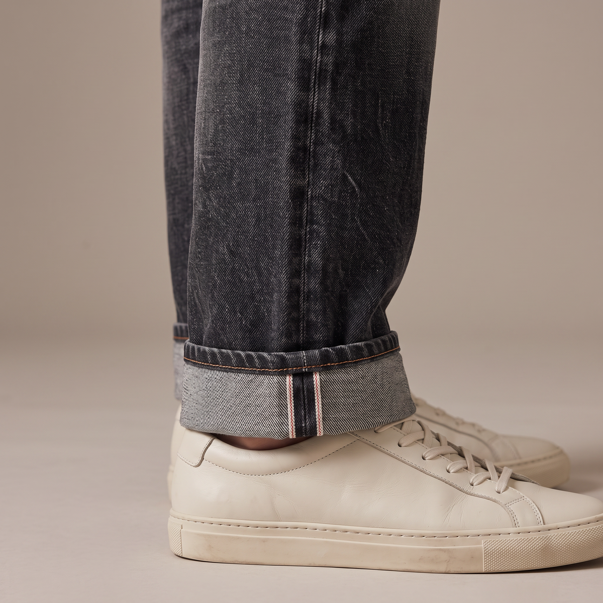 Turned-up cuff showing the selvedge edge on the outseam