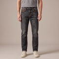 Men's 16oz selvedge jeans in washed black, front view