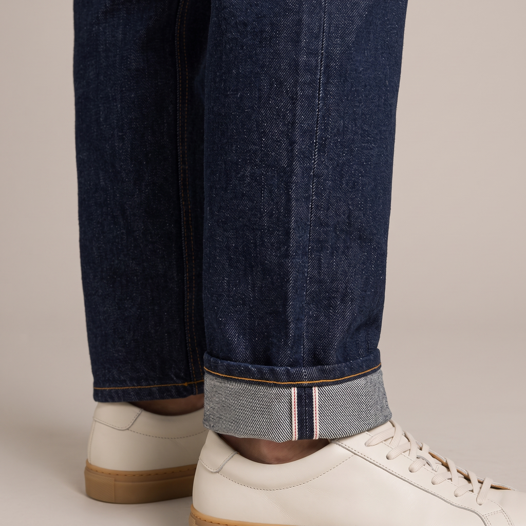 Turned-up cuff showing the selvedge edge on the outseam