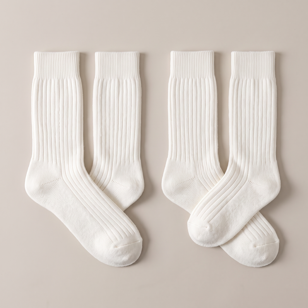 Men's merino wool socks, two pair pack in white