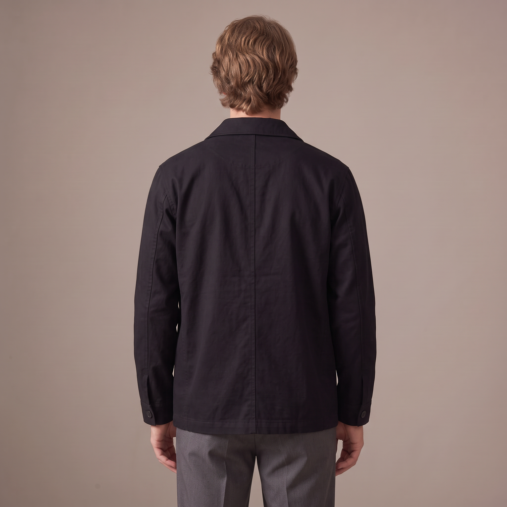 Back view of the cotton jacket in black