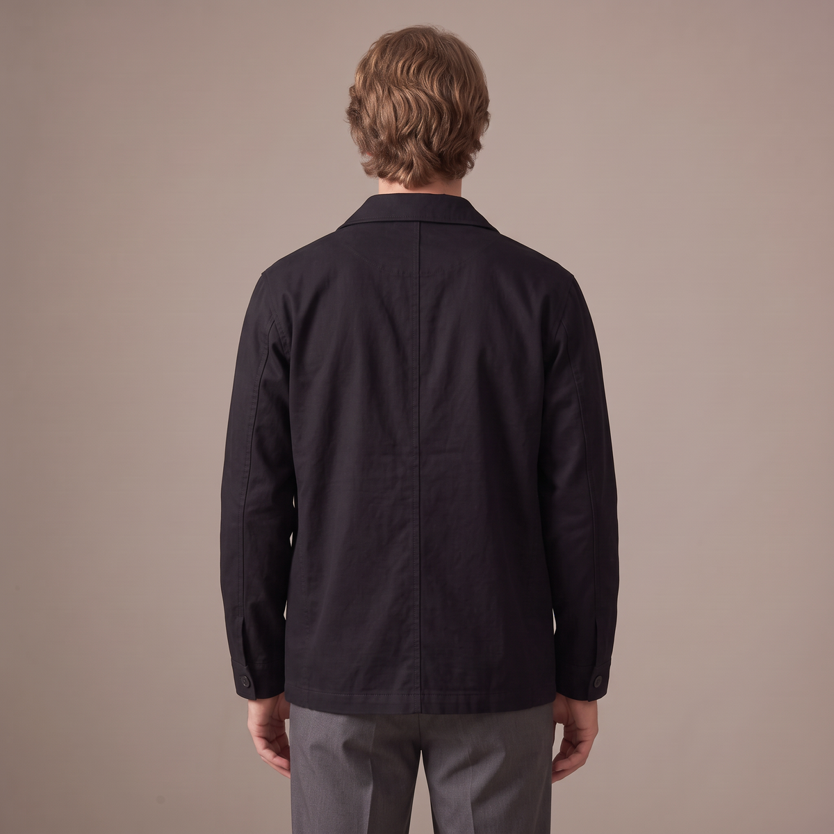 Back view of the cotton jacket in black