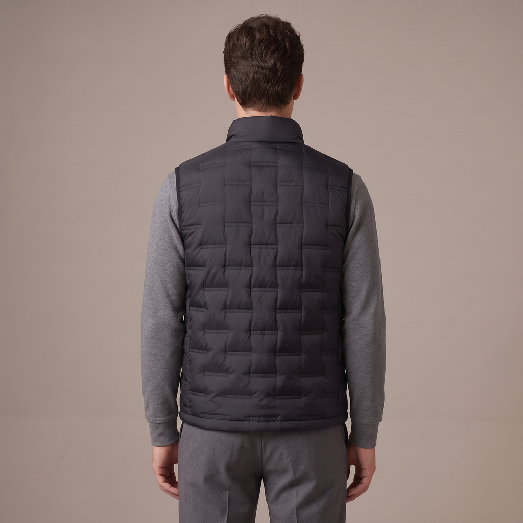 Back view of the reversible down gilet in black