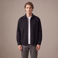 Men's washed cotton overshirt in black, front view