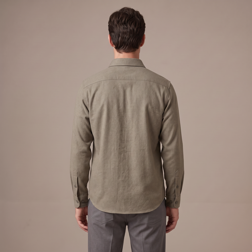 Men's double brushed wool blend shirt in khaki, back view