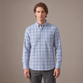 Men's brushed cotton flannel shirt in light blue check, front view