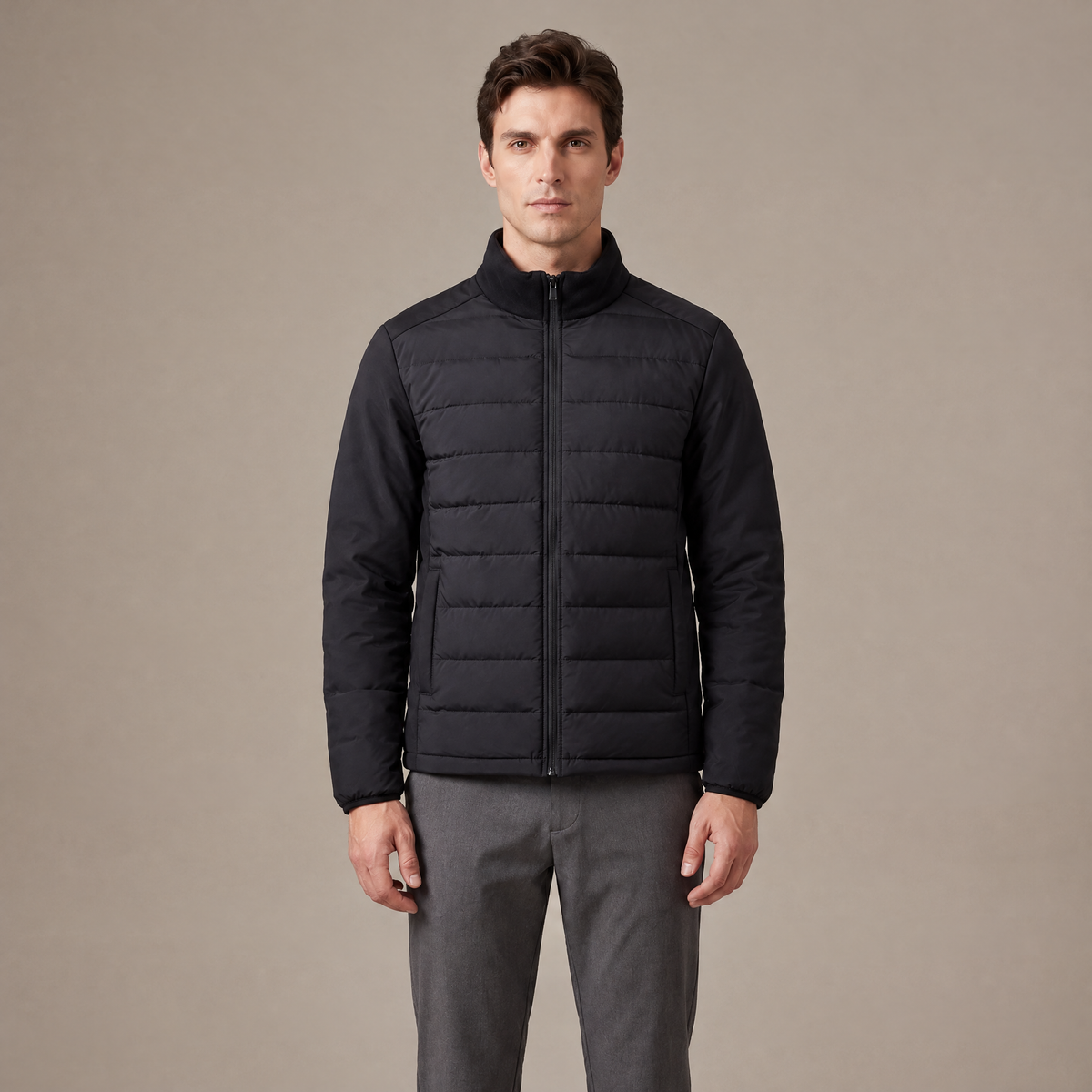 Men's duck down stand collar jacket in black