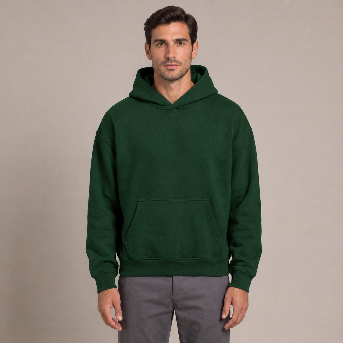 Men's boxy fit heavy hoodie in dark green