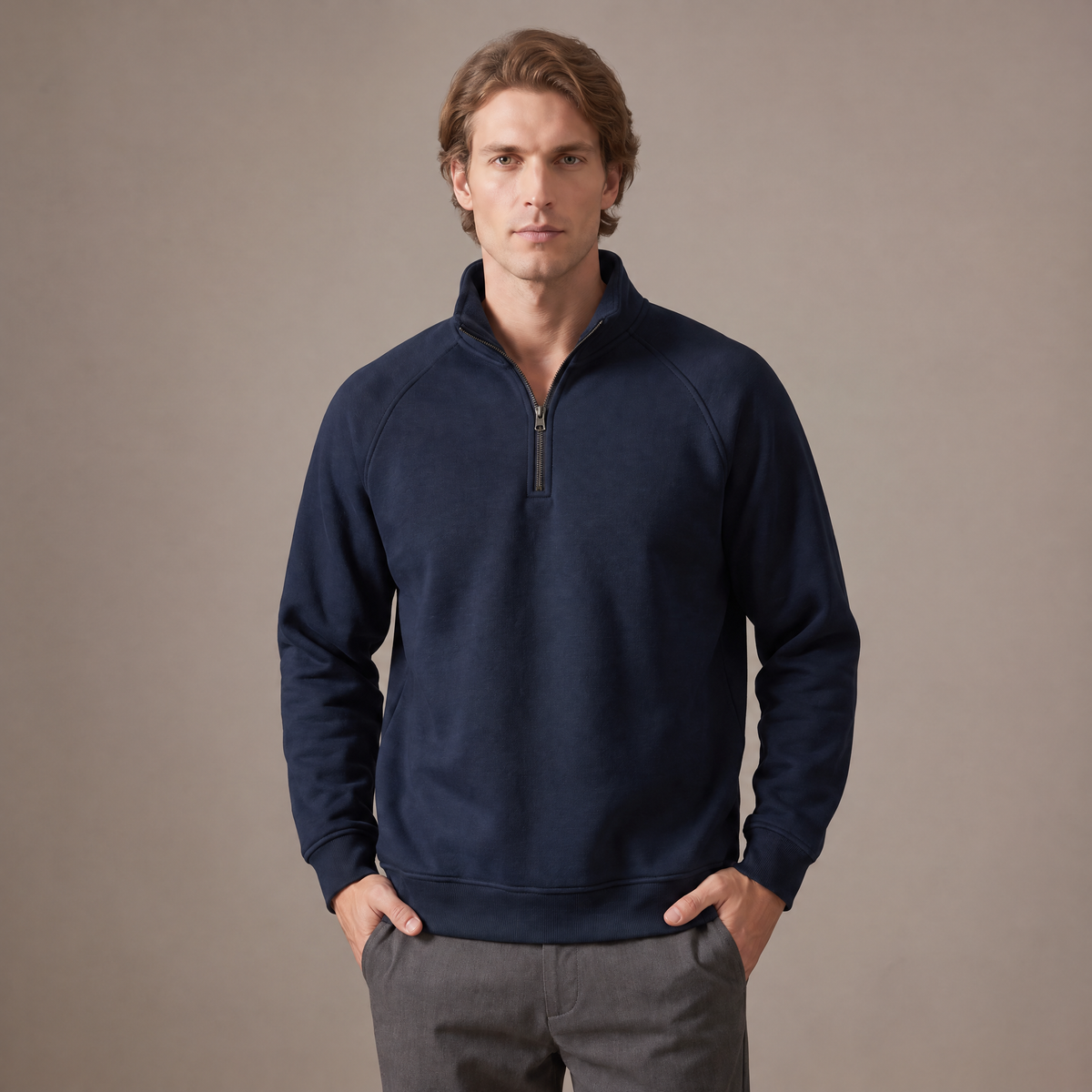Men's fleece lined half-zip sweatshirt in navy