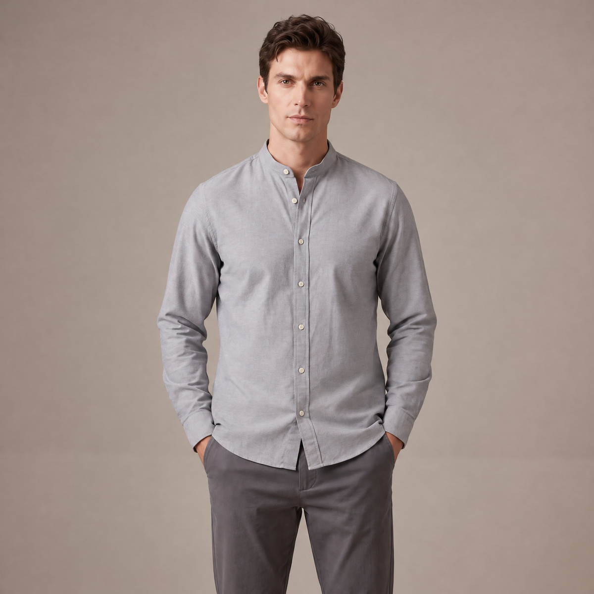 Men's stand collar oxford shirt in grey