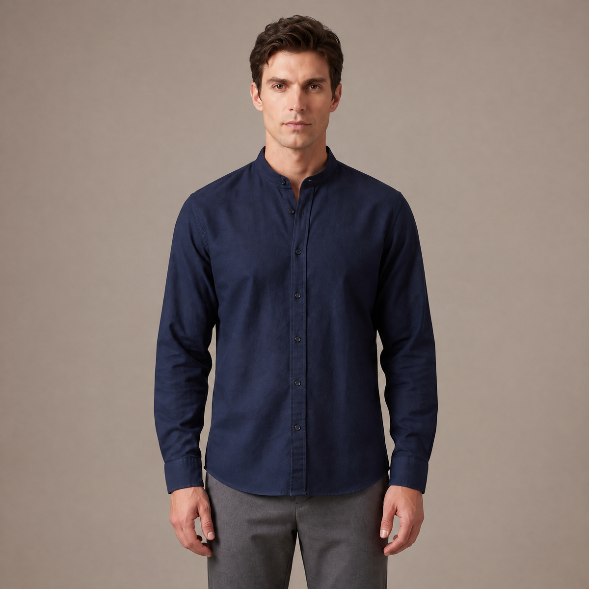 Men's stand collar oxford shirt in navy