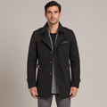 Men's washed cotton mid-length jacket in black, front view