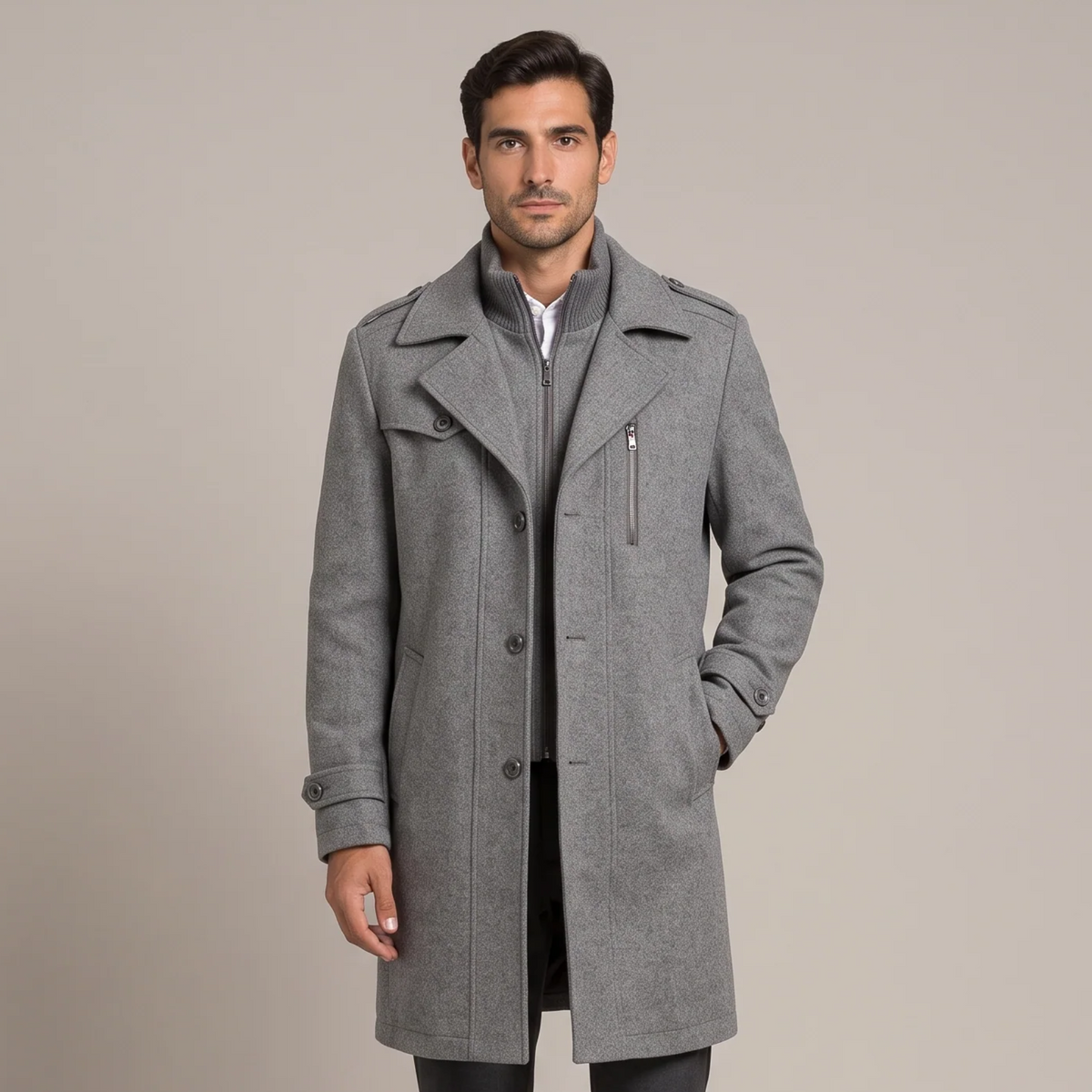 Men's double collar overcoat in grey