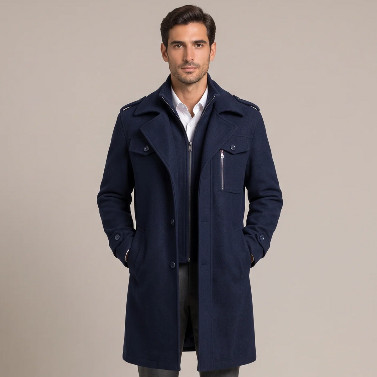 Men's double collar overcoat in navy