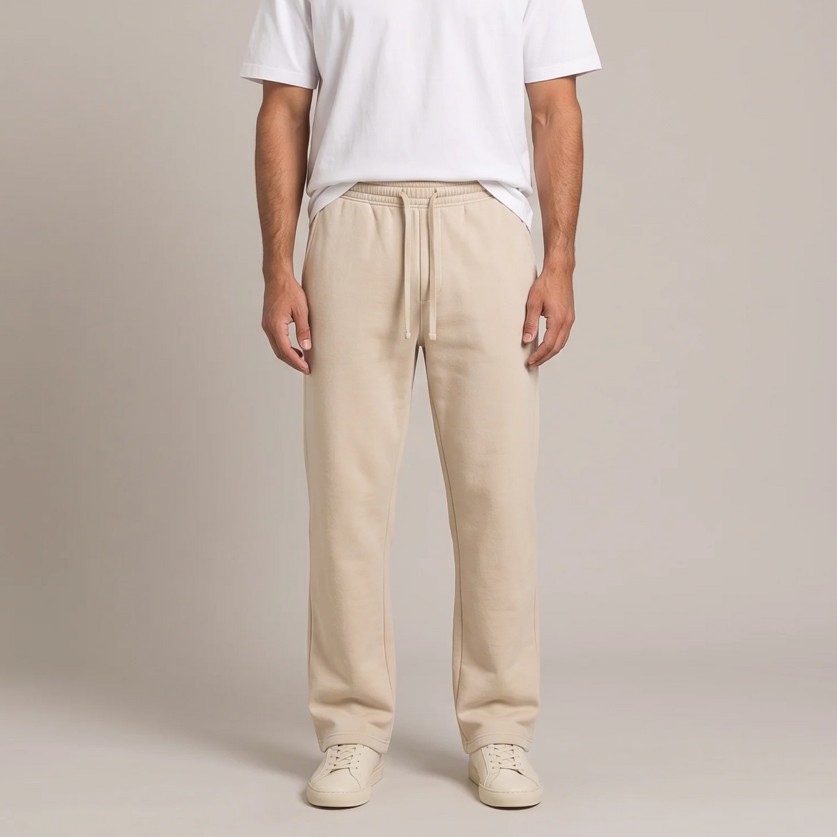 Men's straight leg cotton joggers in beige
