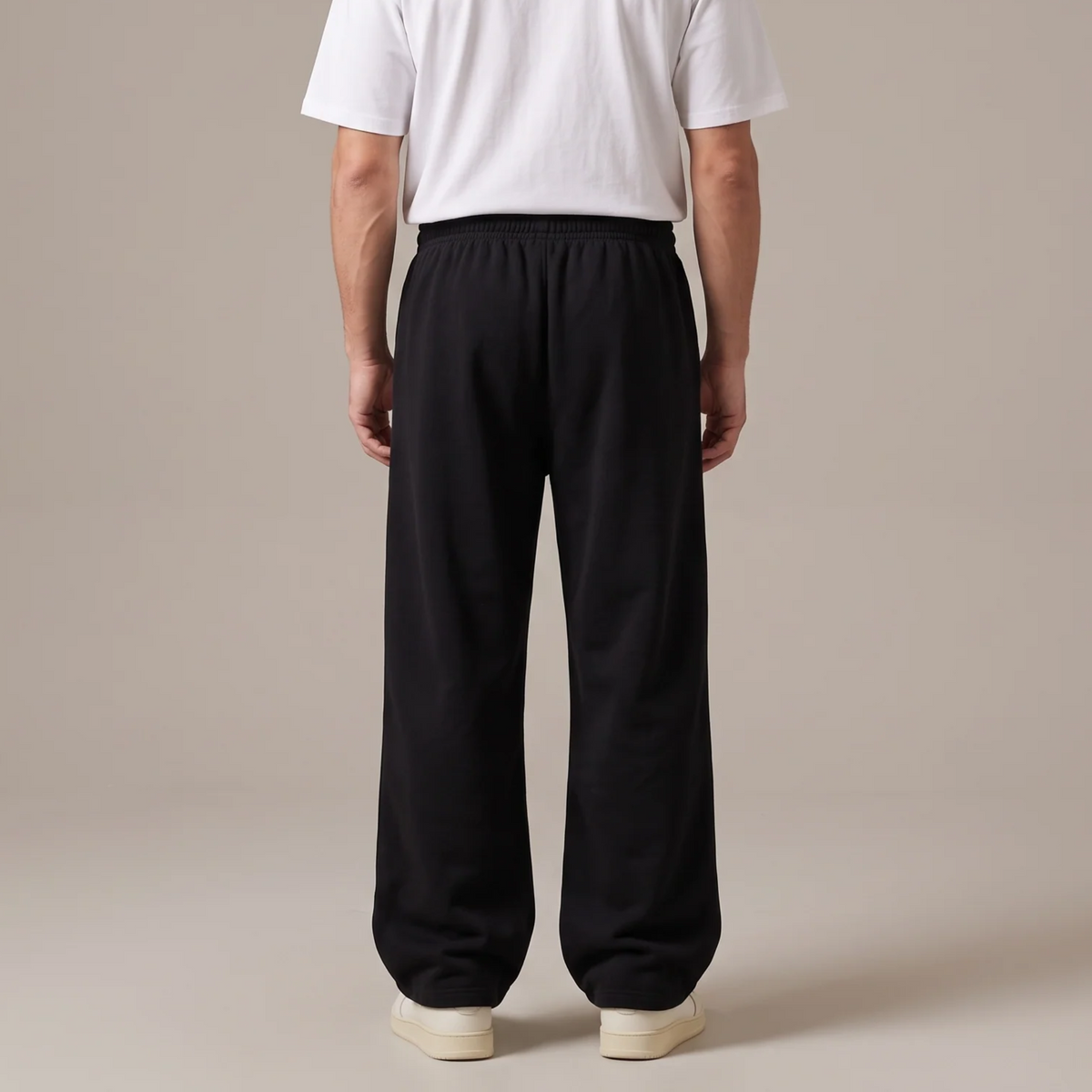 Back view of the wide leg joggers in black