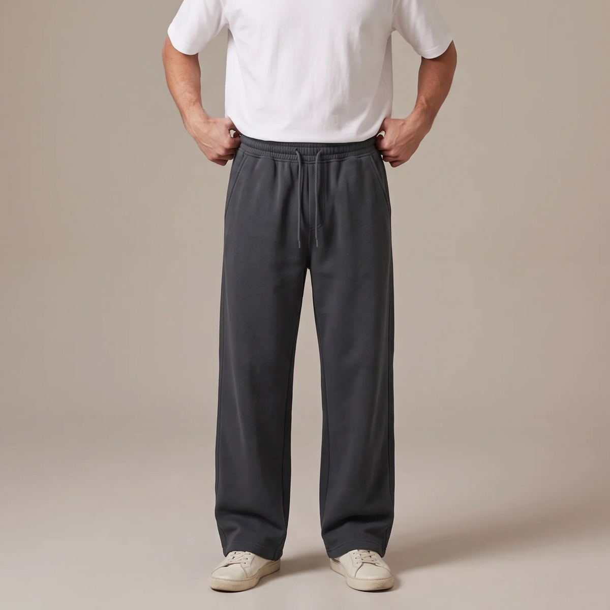 Men's wide leg cotton joggers in charcoal