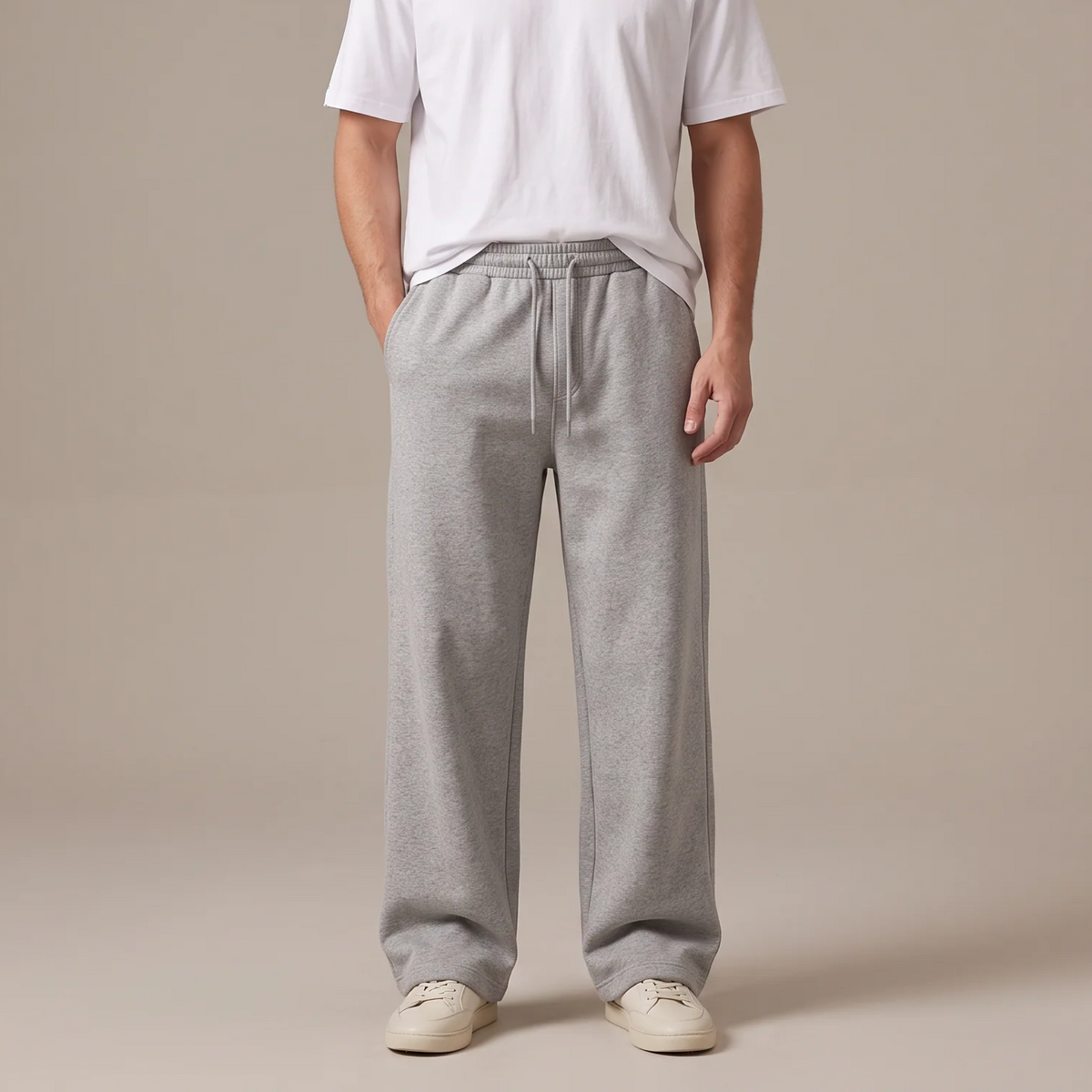 Men's wide leg cotton joggers in grey