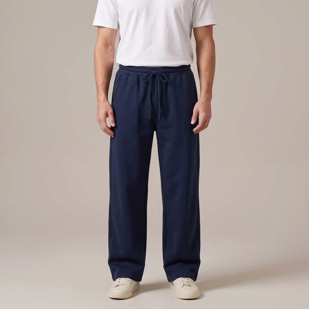 Men's wide leg cotton joggers in navy